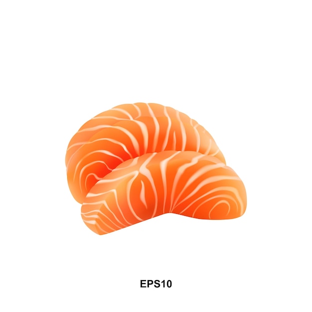 Tranches de filet de saumon cru isolé sur fond blanc Vue de dessus. Épais morceaux de poisson rouge frais ou truite Sashimi Vector Illustration