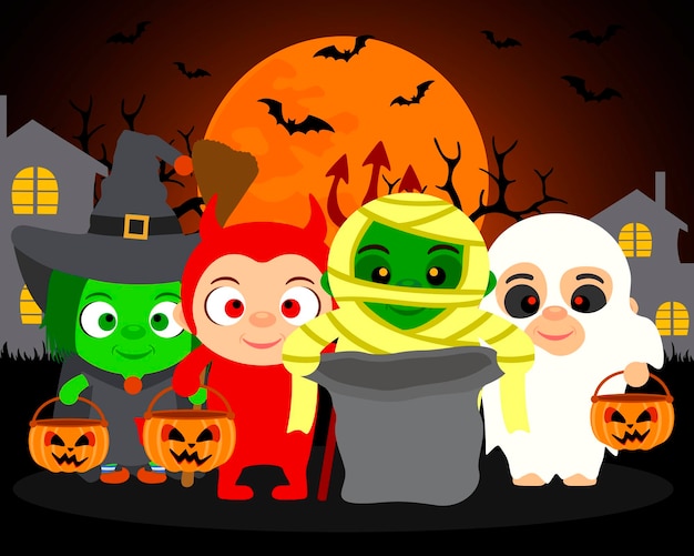 Trick or Treat vector fond d'Halloween avec des enfants