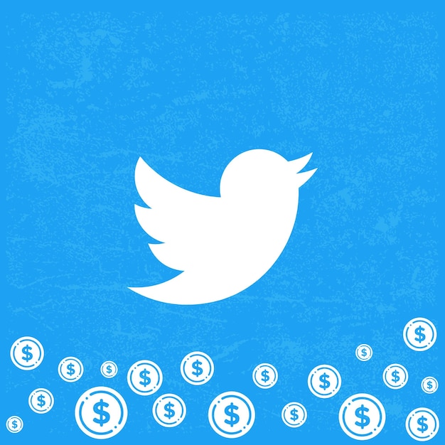 Twitter et les symboles du dollar avec un fond bleu Twitter et de l'argent