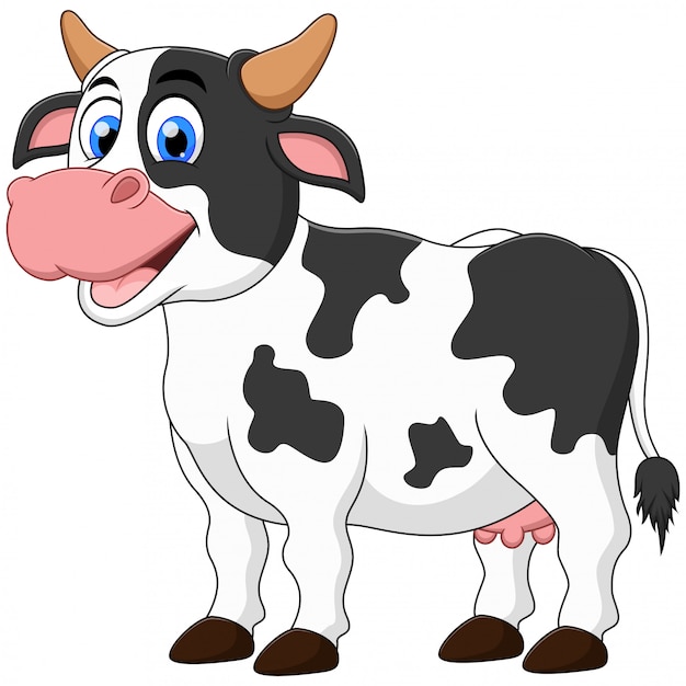 Vache heureuse Cartoon posant isolé sur blanc