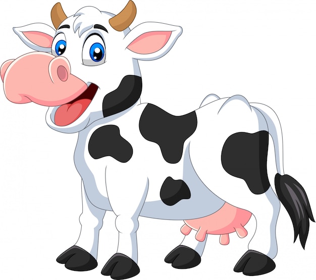 Vache heureuse Cartoon posant isolé sur blanc