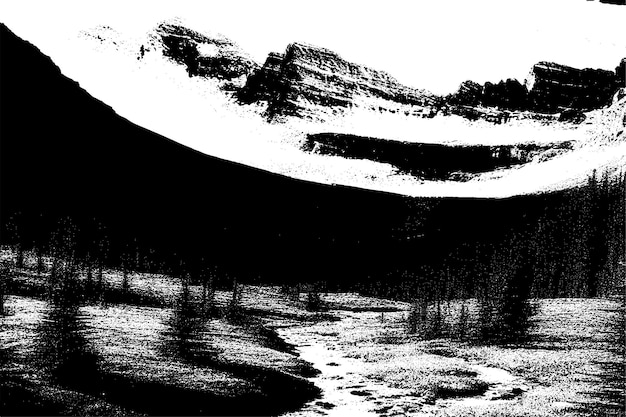 Vecteur vallée de montagne superposition noire monochrome texture grunge sur fond blanc illustration vectorielle