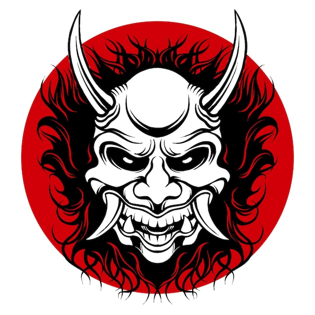 Vecteur vecteur, noir et blanc, masque hannya, culture japonaise