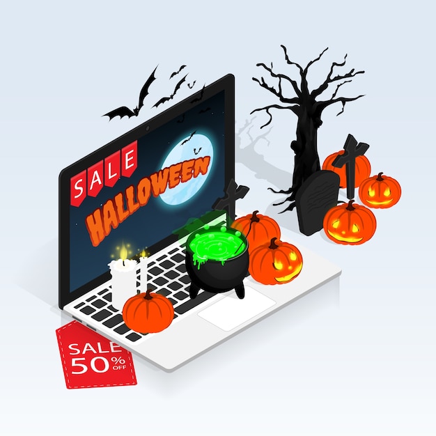 vecteur de vente en ligne halloween isométrique