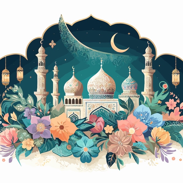 Vector gratuit de la fête islamique de l'Aïd Moubarak avec un vecteur de mosquée