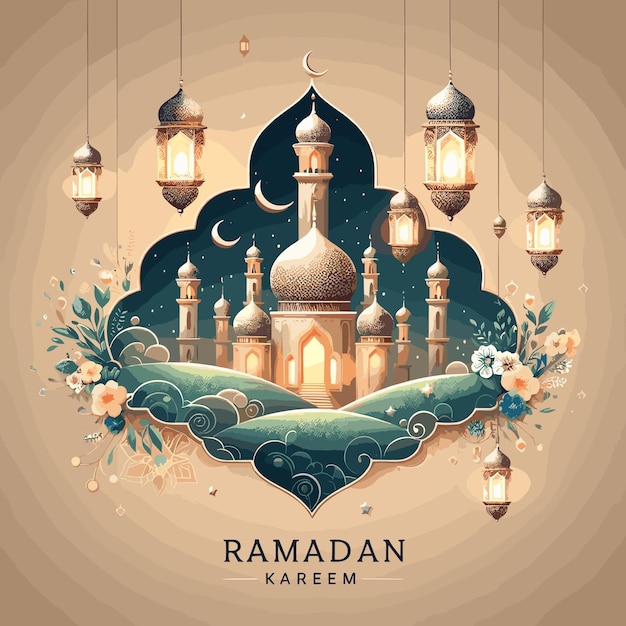 Vector gratuit fond de salutation de la mosquée du festival d'Eid Mubarak