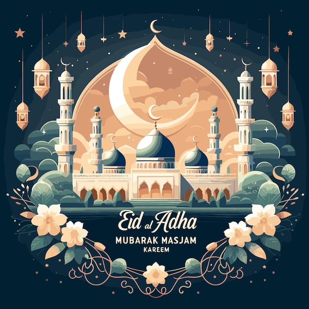 Vector gratuit fond de salutation de la mosquée du festival d'Eid Mubarak