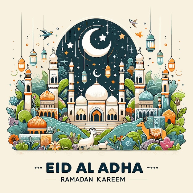 Vector gratuit fond de salutation de la mosquée du festival d'Eid Mubarak