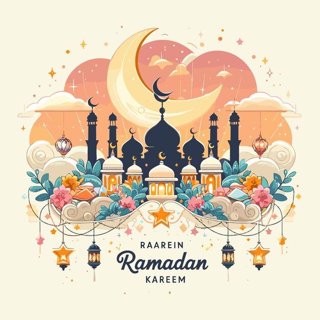 Vector gratuit fond de salutation de la mosquée du festival d'Eid Mubarak