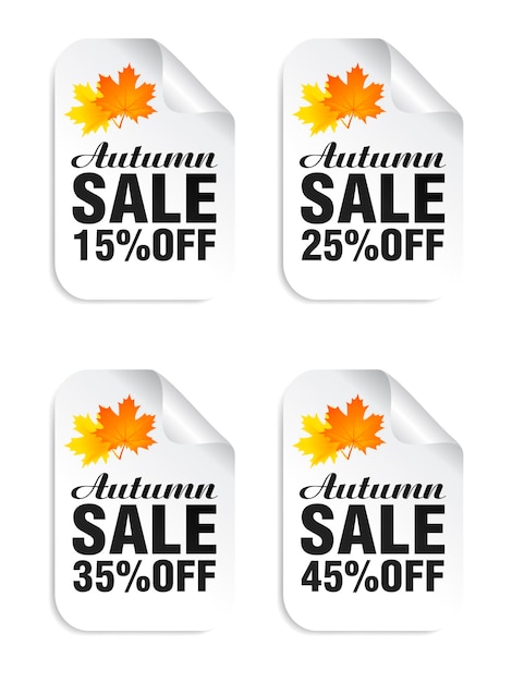 Vente d'automne autocollants blancs sertis de feuilles d'automne Vente d'automne 15 25 35 45 off