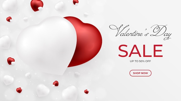 Vente de saint valentin avec amour 3D rouge et blanc