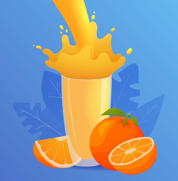 Vecteur un verre de jus d'orange avec un peu de jus d'orange