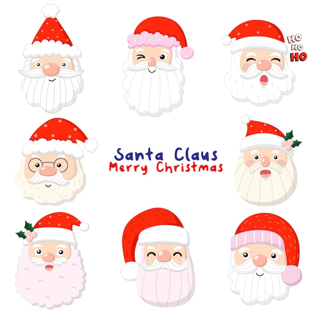 Visage de père Noël plat Clipart, joyeux Noël