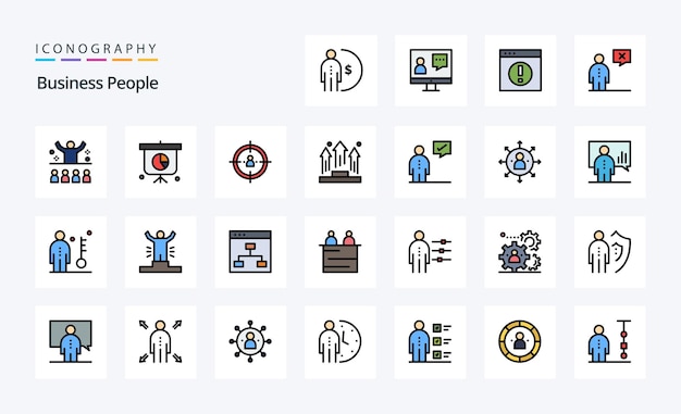 Kostenlose Vektor 25 business people line filled style icon pack vektorgrafik-illustration