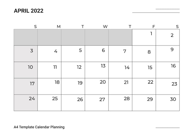 Kostenlose Vektor a4 vorlage kalender planung april