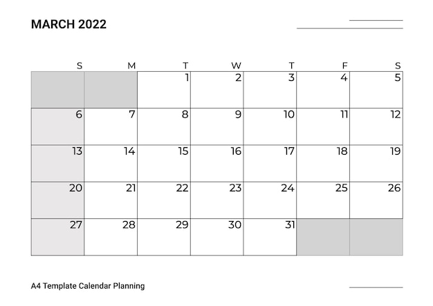 Kostenlose Vektor a4 vorlage kalender planung märz