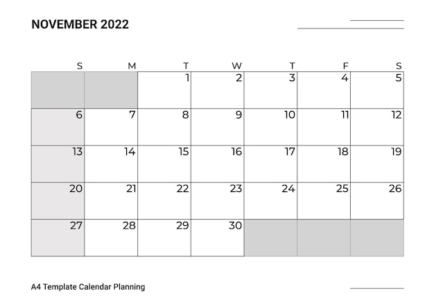 Kostenlose Vektor a4 vorlage kalender planung november