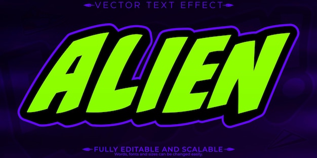 Kostenloser Vektor alien-ufo-text-effekt bearbeitbarer spiel- und filmtextstil