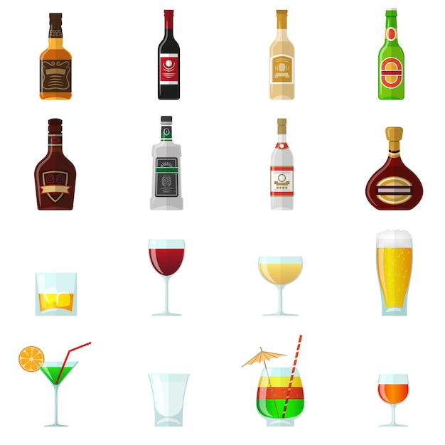 Kostenlose Vektor alkohol flache icons