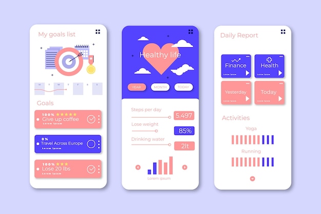 Kostenlose Vektor app zur verfolgung von zielen und gewohnheiten