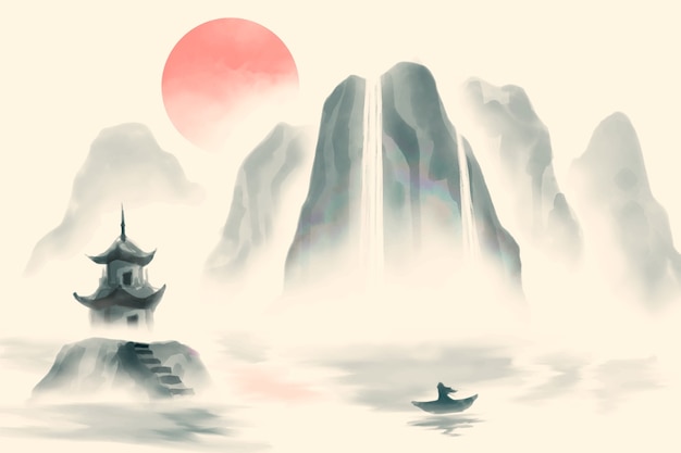 Kostenloser Vektor aquarell-illustration im chinesischen stil