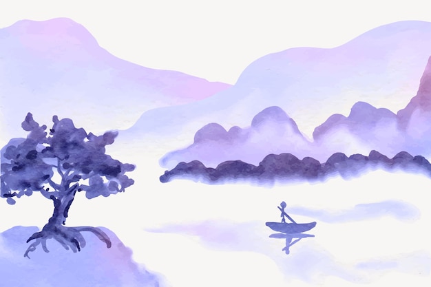 Kostenloser Vektor aquarell-illustration im chinesischen stil