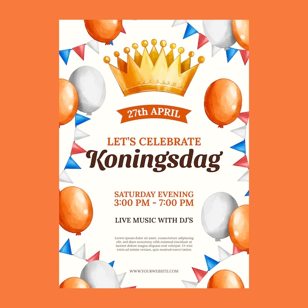 Kostenloser Vektor aquarell koningsdag plakatvorlage