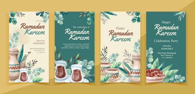 Kostenlose Vektor aquarell ramadan instagram geschichten sammlung