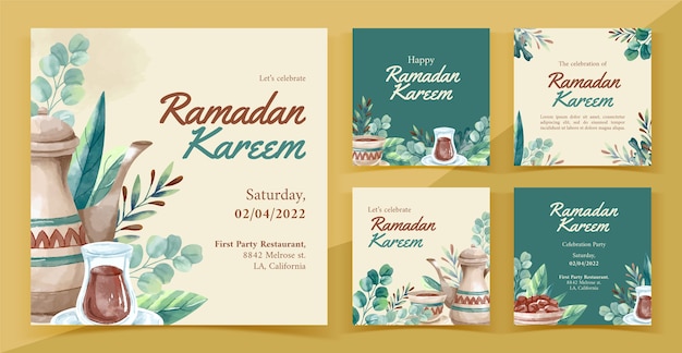 Kostenlose Vektor aquarell ramadan instagram posts sammlung