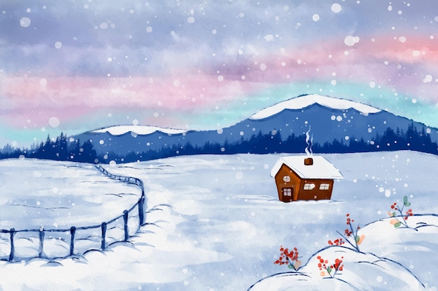 Kostenloser Vektor aquarell winterlandschaft abbildung