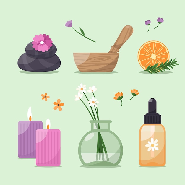 Aromatherapie-Elementpaket mit flachem Design