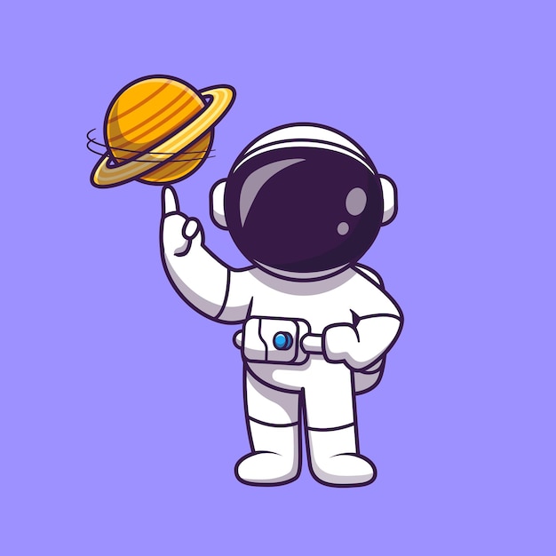 Astronaut, der Planetenball-Karikatur-Illustration spielt. Wissenschaft Sportkonzept isoliert. Flacher Cartoon-Stil