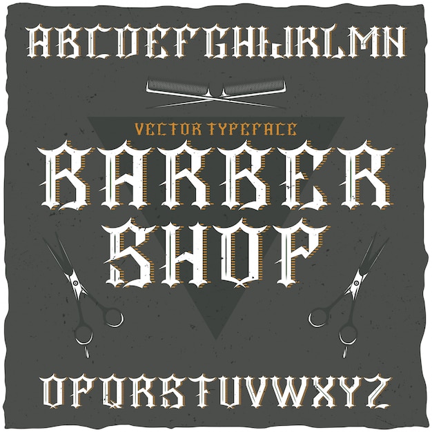 Barber Shop Etikett Schriftart und Musteretikett Design mit Dekoration und Band.