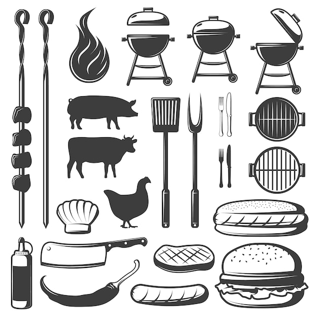 BBQ dekorative Icons Set