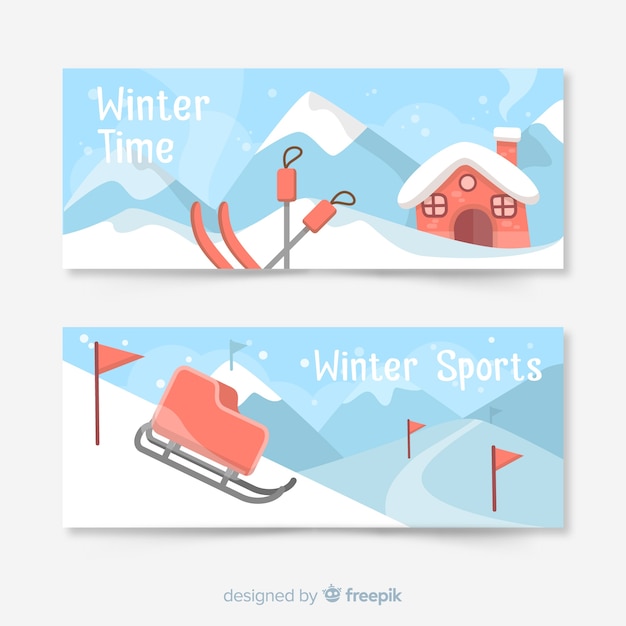 Kostenloser Vektor bergstation winter banner