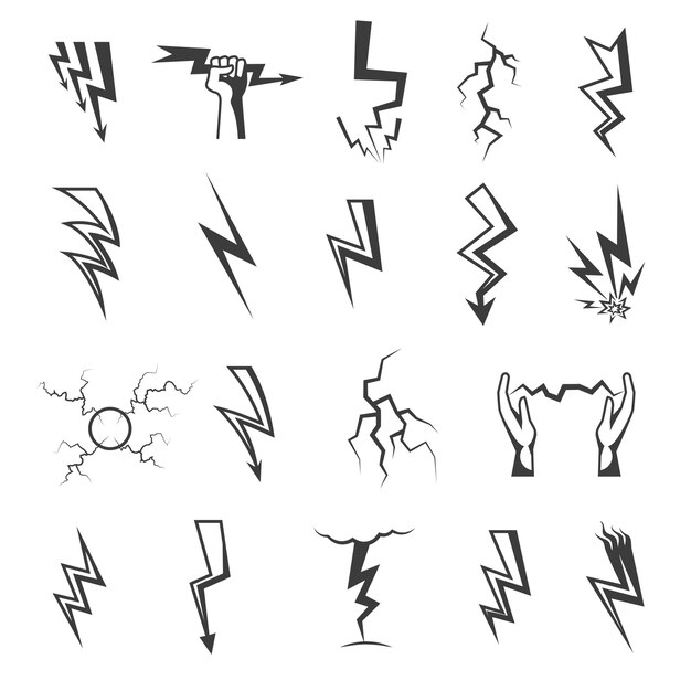 Blitz-Monochrom-Icons Set