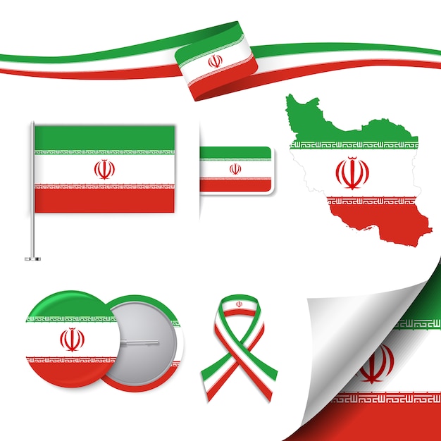 Kostenlose Vektor briefpapier-elemente sammlung mit der flagge von iran design