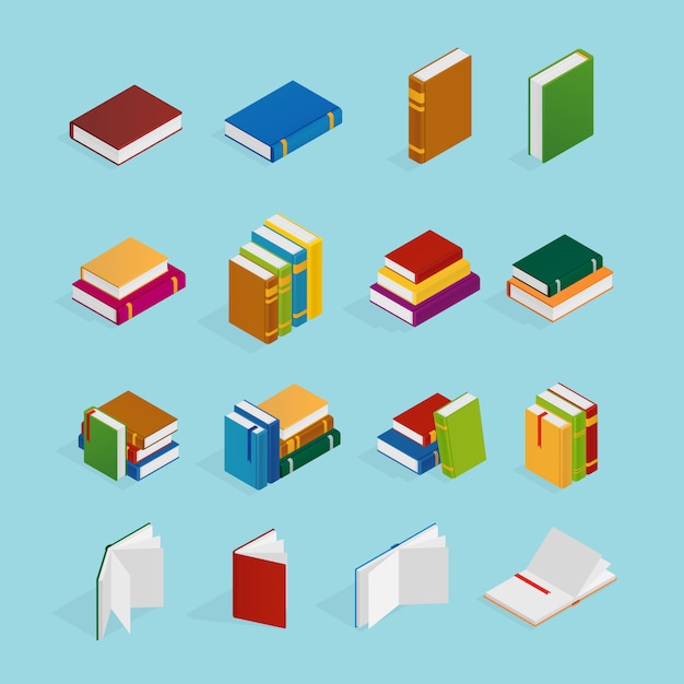 Bücher isometrische Icons Set