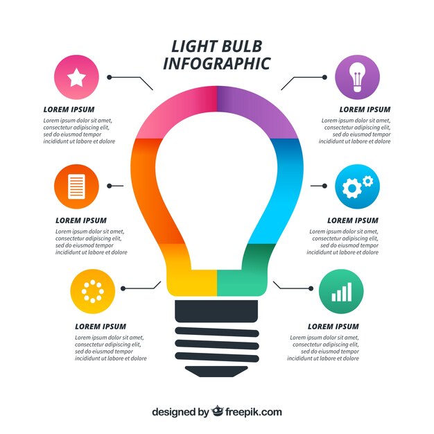 Bunte Glühlampe infographic in der flachen Art