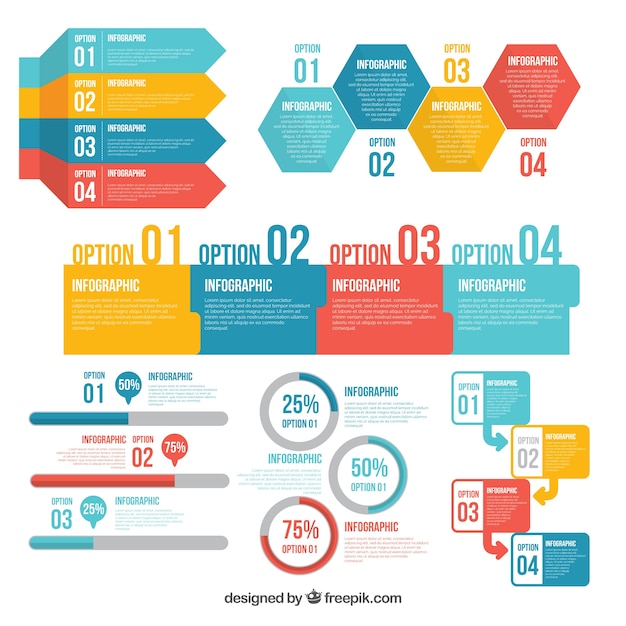 Kostenloser Vektor bunte infographic elementansammlung in der flachen art