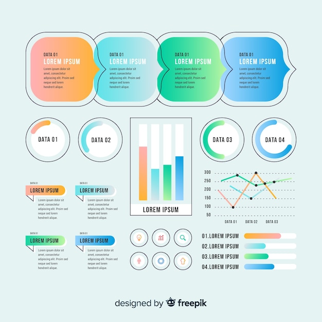 Kostenloser Vektor bunte infographic elemente mit steigungseffekt