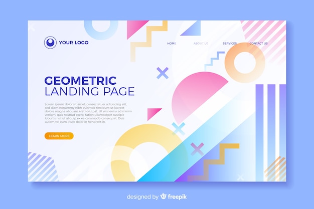 Kostenlose Vektor bunte landingpage mit geometrischen elementen