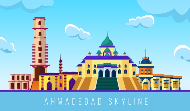 Kostenlose Vektor bunte skyline von ahmedabad