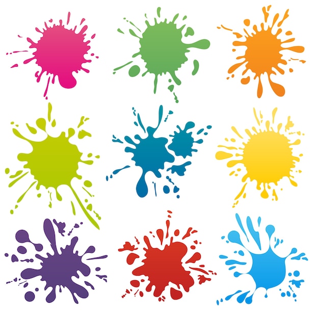 Bunte Tintenflecken gesetzt. Splash Splatter abstrakte Form. Vektorillustration