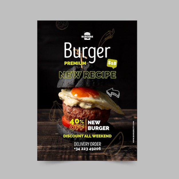 Kostenlose Vektor burger restaurant poster vorlage