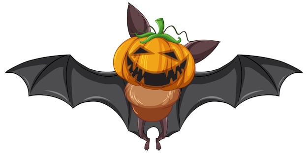 Cartoon-Fledermaus mit Jackolantern-Kopf auf weißem Hintergrund