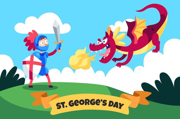 Cartoon st. George's Day Illustration mit Drachen und Ritter