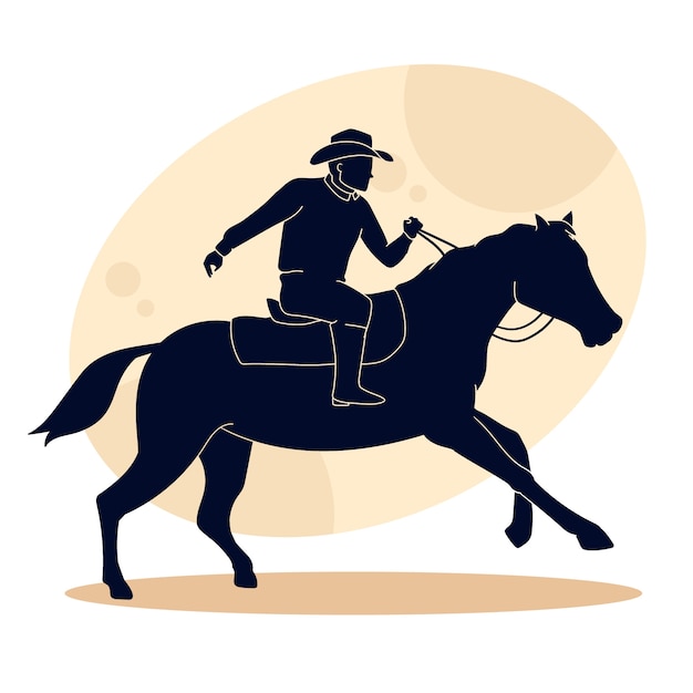 Kostenlose Vektor cowboy-schattenbildillustration des flachen designs