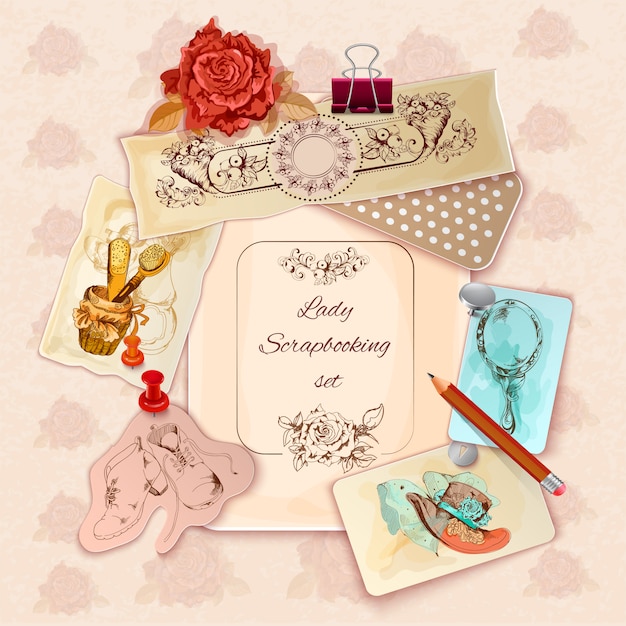 Kostenloser Vektor damen-scrapbooking-set