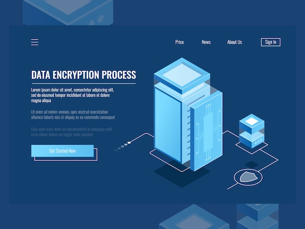 Datenverschlüsselungsprozess, digitale Schutzinformationen, Serverraum, Cloud-Speicher